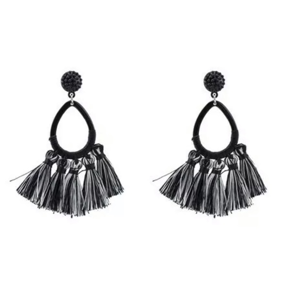 SUGARFIX by BaubleBar Black Mixed Hoop Tassel Earrings Nickel Free - Picture 2 of 4